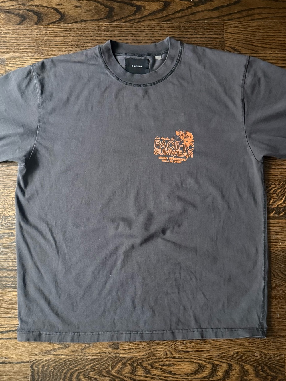 Pacific Sunwear Charcoal Short Sleeve Tee with Orange Logo
